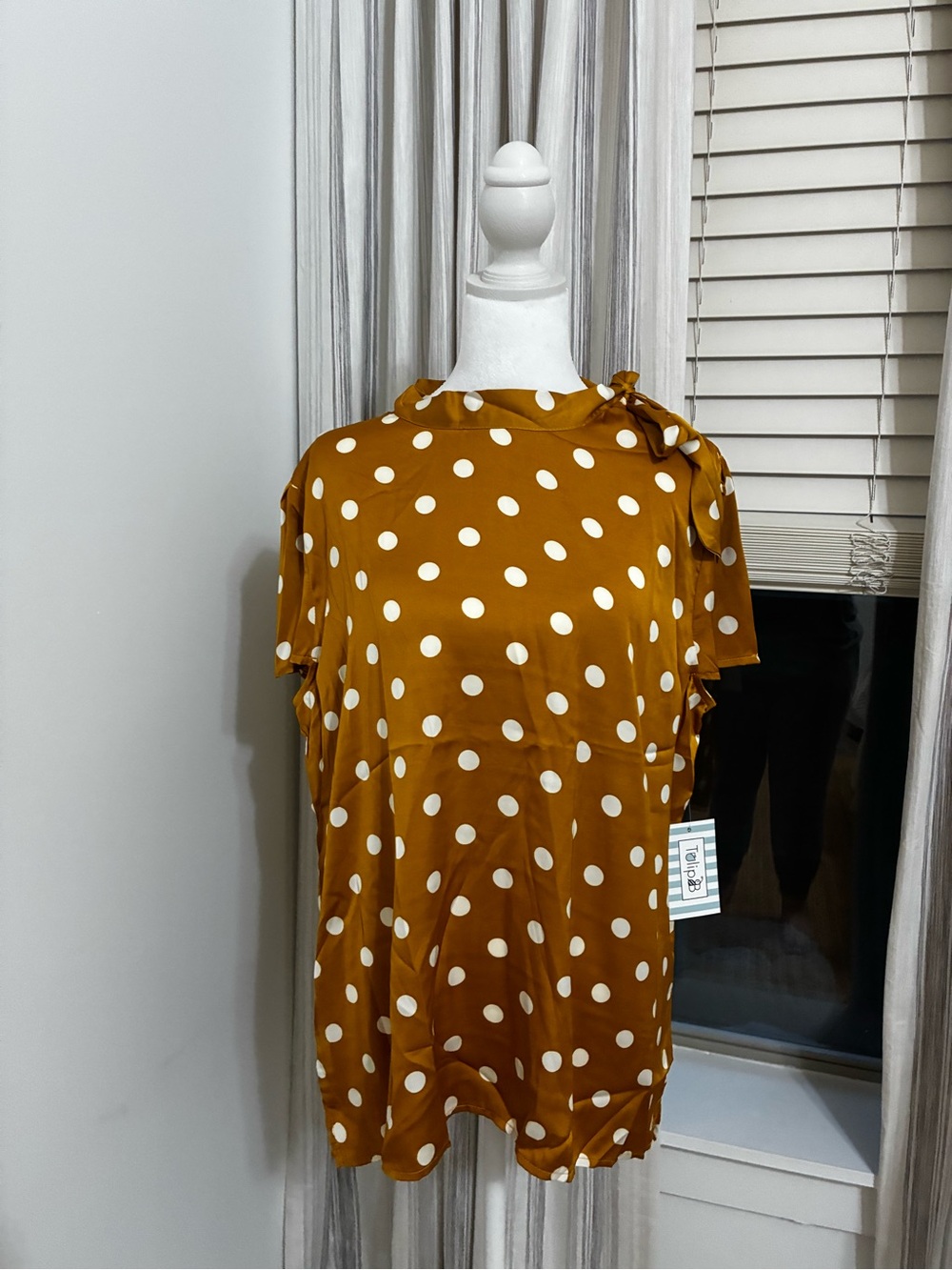 Tulip B Polka Dot Tie-Shoulder Blouse in Mustard